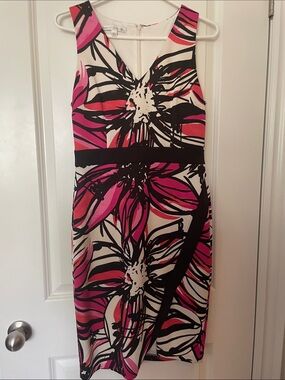 Maggy London Pink, Black & Cream Floral Midi Dress